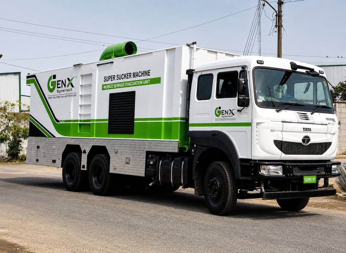 GenX SynerTech Super Sucker Machine mobile sewage evacuation unit on TATA chassis